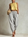 Cotton Linen Harem Pants For Women Elastic Waist Tapered Ankle