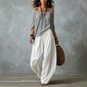 High-End Wide-Leg Pants And Off-Shoulder Top Set For Women
