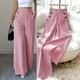 High-Waisted Striped Wide-Leg Button-Detail Casual Trousers