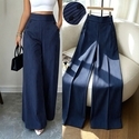 High-Waisted Striped Wide-Leg Button-Detail Casual Trousers