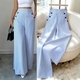 High-Waisted Striped Wide-Leg Button-Detail Casual Trousers
