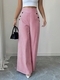 High-Waisted Striped Wide-Leg Button-Detail Casual Trousers