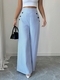 High-Waisted Striped Wide-Leg Button-Detail Casual Trousers