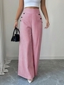 High-Waisted Striped Wide-Leg Button-Detail Casual Trousers