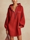 Damen-Sweatshirt-Kleid mit Kordelzug und langen Ärmeln, Midilänge, Baumwolle-Leinen