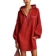Damen-Sweatshirt-Kleid mit Kordelzug und langen Ärmeln, Midilänge, Baumwolle-Leinen