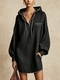 Damen-Sweatshirt-Kleid mit Kordelzug und langen Ärmeln, Midilänge, Baumwolle-Leinen