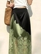 Grüner Midirock mit hoher Taille, Spitzenbesatz und Satin