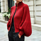 Women's High Stand Collar Zip-Up Knit Cardigan
