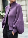 Damen-Strickjacke mit hohem Stehkragen und Reißverschluss