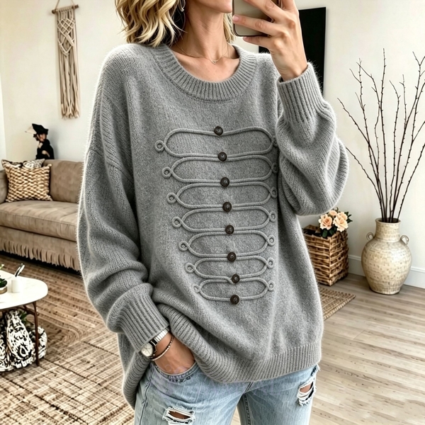 3D Coiled Rope Knit Pullover Sweater Women Loose Round Neck