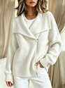 Loose Zip-Up Knit Cardigan Women Solid Color Casual Sweater Coat