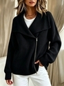 Loose Zip-Up Knit Cardigan Women Solid Color Casual Sweater Coat