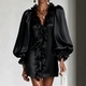 Glossy Chiffon Ruffled Collar Puff Sleeve Short Dress