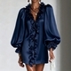 Glossy Chiffon Ruffled Collar Puff Sleeve Short Dress