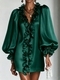 Glossy Chiffon Ruffled Collar Puff Sleeve Short Dress