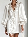 Glossy Chiffon Ruffled Collar Puff Sleeve Short Dress