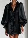 Glossy Chiffon Ruffled Collar Puff Sleeve Short Dress