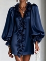 Glossy Chiffon Ruffled Collar Puff Sleeve Short Dress