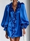 Glossy Chiffon Ruffled Collar Puff Sleeve Short Dress