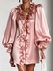 Glossy Chiffon Ruffled Collar Puff Sleeve Short Dress