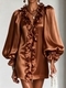 Glossy Chiffon Ruffled Collar Puff Sleeve Short Dress