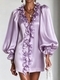 Glossy Chiffon Ruffled Collar Puff Sleeve Short Dress
