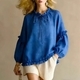 Women's Casual Round Neck Long Sleeve Crinkled Loose Top