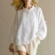 Women's Casual Round Neck Long Sleeve Crinkled Loose Top