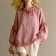 Women's Casual Round Neck Long Sleeve Crinkled Loose Top