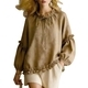 Women's Casual Round Neck Long Sleeve Crinkled Loose Top