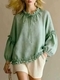 Women's Casual Round Neck Long Sleeve Crinkled Loose Top