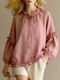 Women's Casual Round Neck Long Sleeve Crinkled Loose Top