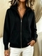 Einfarbige Strickjacke mit V-Ausschnitt, Kapuze, Reißverschluss, locker