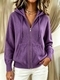 Einfarbige Strickjacke mit V-Ausschnitt, Kapuze, Reißverschluss, locker