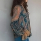 Mixed Color Bohemian Teal Amber Paisley Chiffon Blouse With Ruffle Sleeves