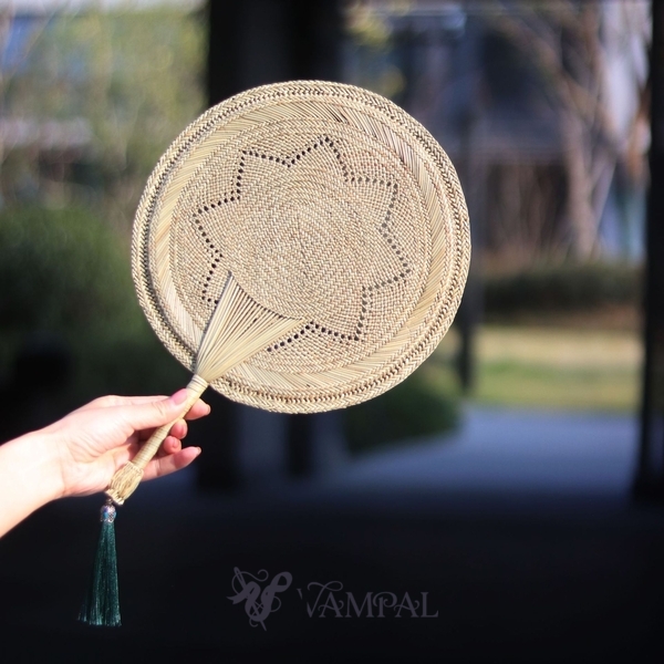 Handwoven Palm Leaf Round Fan Traditional Summer Straw Fan