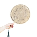 Handwoven Palm Leaf Round Fan Traditional Summer Straw Fan