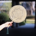 Handwoven Palm Leaf Round Fan Traditional Summer Straw Fan