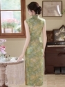 Clear Spring on Stone Sleeveless Green Vintage Qipao Summer Dress