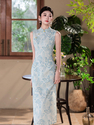 Frühlingswasser-Retro-Qipao-Kleid, ärmellos, mit taillierter Silhouette