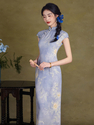 Blaue Jade-Mist, elegantes blaues Retro-Qipao-Kleid für Damen