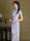 Blaue Jade-Mist, elegantes blaues Retro-Qipao-Kleid für Damen