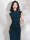Ultramarine Elegant Navy Blue Chinese Vintage Qipao With Petal Collar