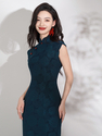Ultramarine Elegant Navy Blue Chinese Vintage Qipao With Petal Collar