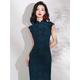 Ultramarine Elegant Navy Blue Chinese Vintage Qipao With Petal Collar
