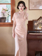 Pink Short-Sleeve Modified Cheongsam Midi Dress