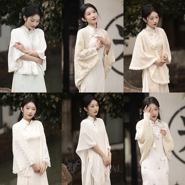 Elegant Slim Fit Cheongsam Shawl Cape Coat