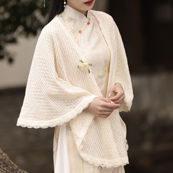 Heart Apricot White Openwork Shawl
