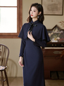 Vintage Qipao Shawl Set Elegant Autumn Cloak Dress